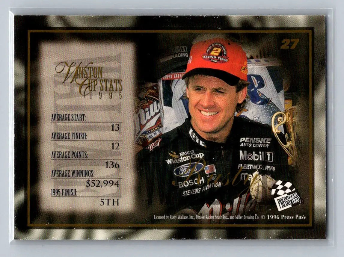 1996 Press Pass VIP #27 Rusty Wallace Penske Racing South - Racing Card Single