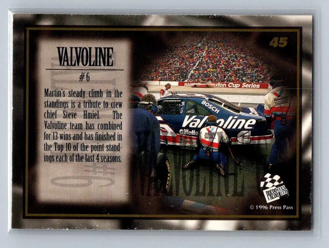 1996 Press Pass VIP #45 #6 Valvoline Roush Racing - Racing Card Single