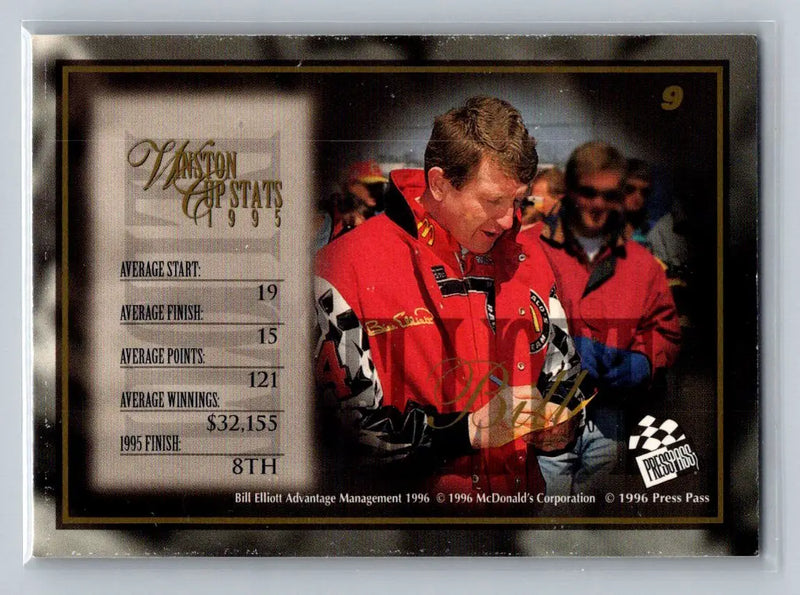 1996 Press Pass VIP #9 Bill Elliott Elliott-Hardy Motorsports - Racing Card Single