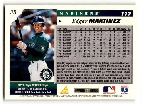 Original gloss Edgar Martinez Seattle Mariners baseball card from 1996 Score #117