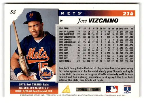Original gloss Jose Vizcaino baseball card featuring mint Mets condition in 1996 Score series
