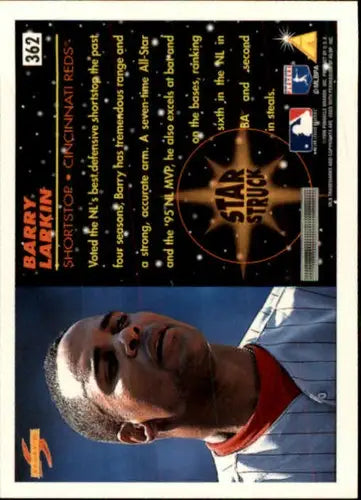 Original gloss Barry Larkin trading card with Star Struck emblem from 1996 Score Reds