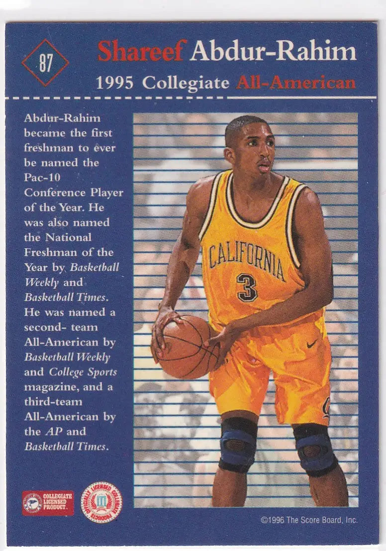1996 SCORE #87 SHAREEF ABDUR RAHIM ALL AMERICAN- MEMPHIS GRIZZLIES - Basketball Card Single
