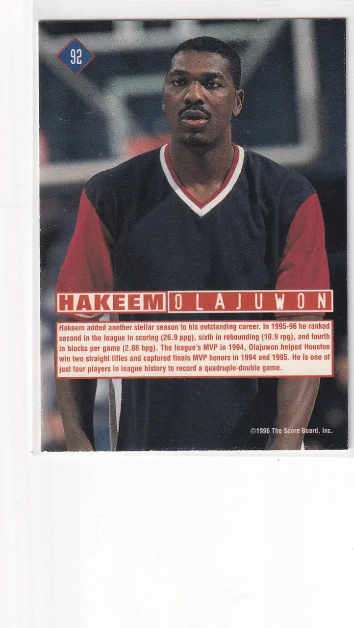 1996 SCORE #92 HAKEEM OLAJUWON- HOUSTON ROCKETS