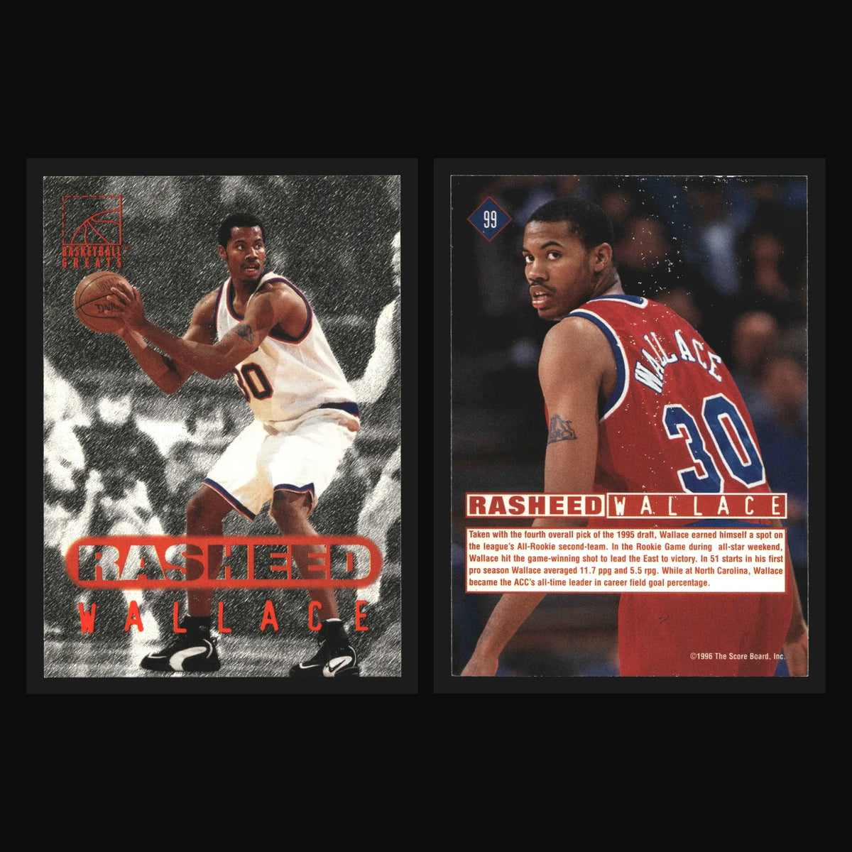 1996 Score Board Rasheed Wallace #99 RC Bullets - Basketball Card Single