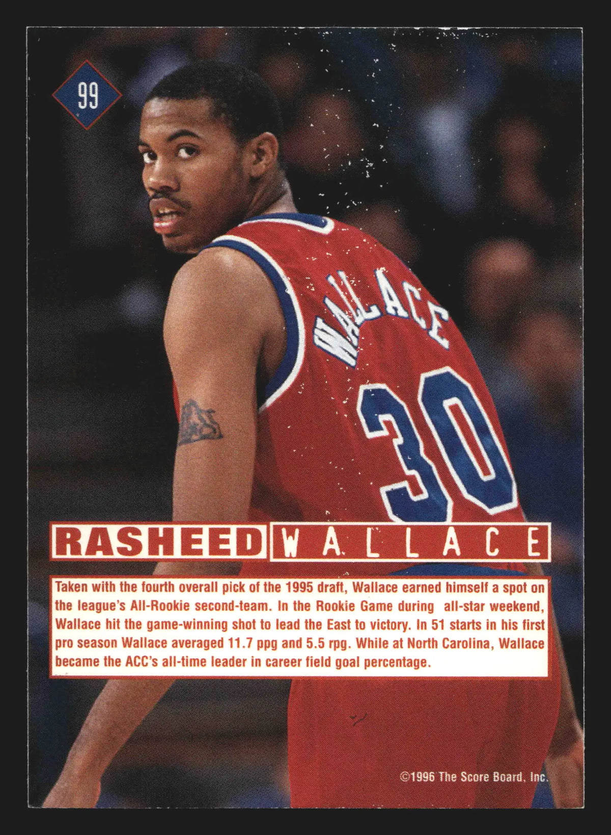 1996 Score Board Rasheed Wallace #99 RC Bullets - Basketball Card Single