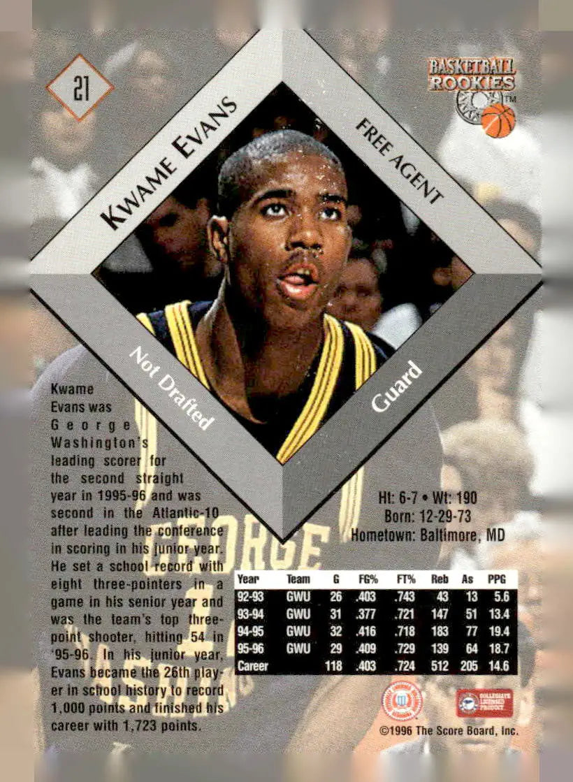 1996 Score Board Rookies #21 Kwame Evans - Basketball Card Single