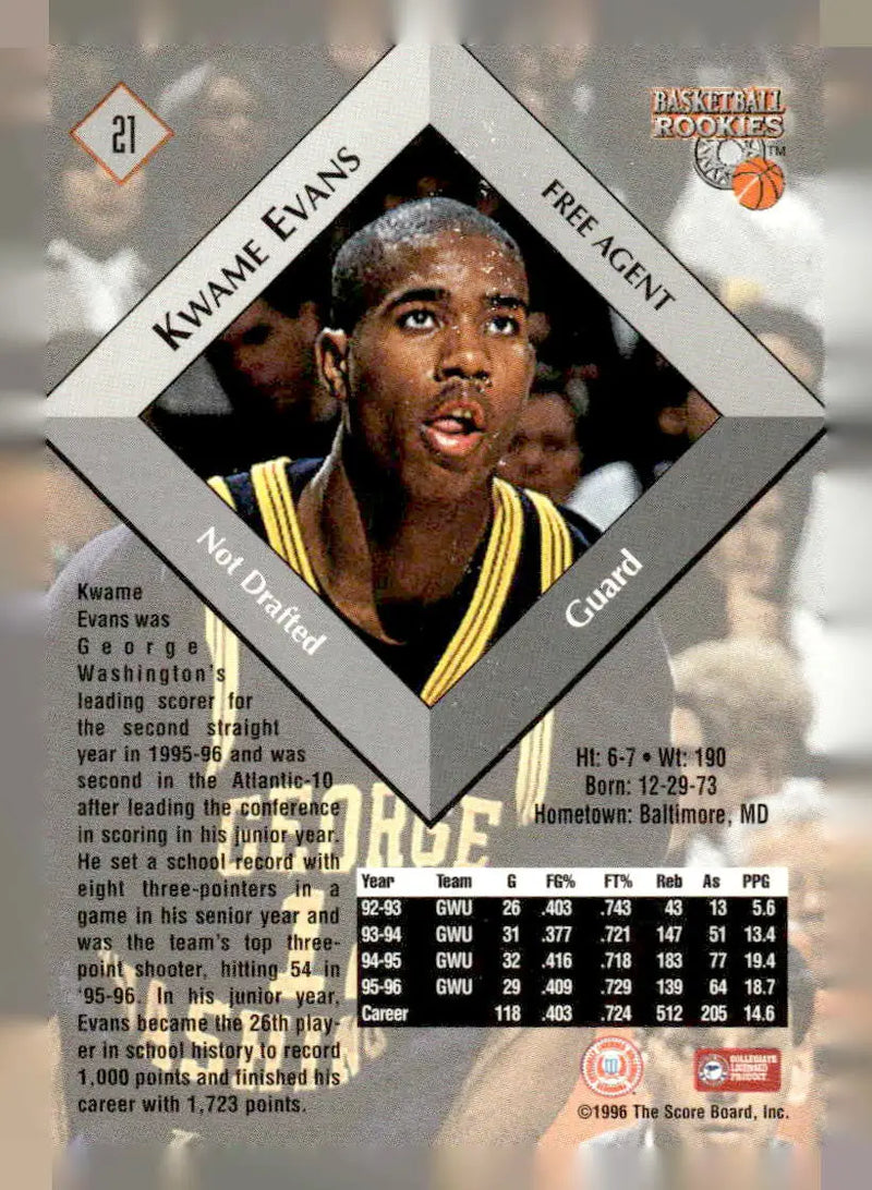 1996 Score Board Rookies #21 Kwame Evans - Basketball Card Single
