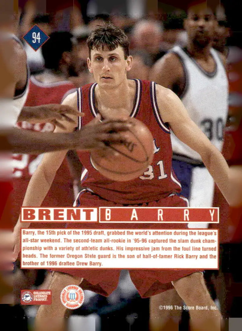 1996 Score Board Rookies #94 Brent Barry Base RC Los Angeles Clippers - Basketball Card Single