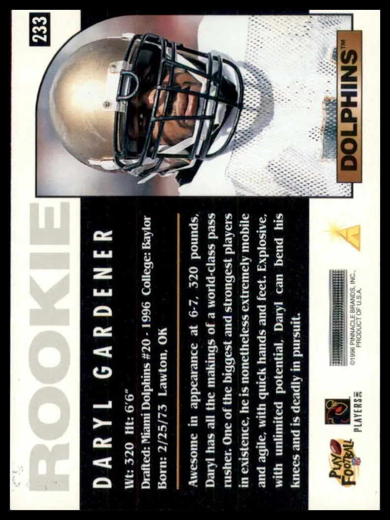 1996 Score Rookie Daryl Gardener #233 Miami Dolphins Football Card NFL Sports - Football Card Single