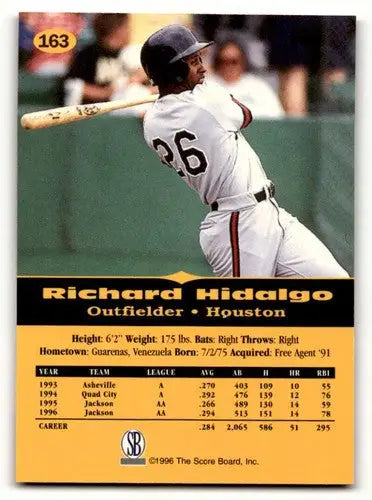 Original gloss Richard Hidalgo baseball card from 1996 Scoreboard All Sport PPF Plus
