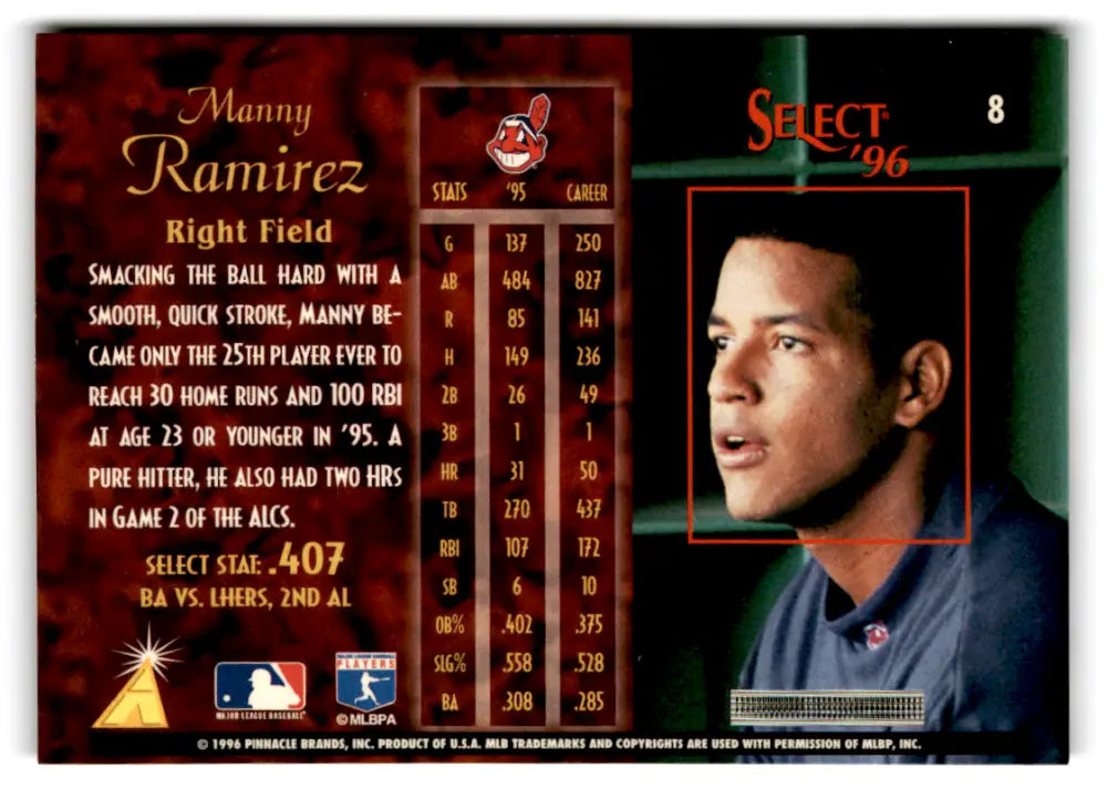 1996 Select #8 Manny Ramirez NM-MT Indians ID:81245 - Baseball Card Single