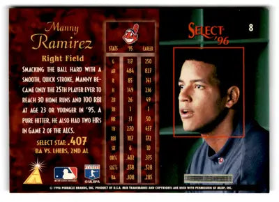1996 Select #8 Manny Ramirez NM-MT Indians ID:81245 - Baseball Card Single