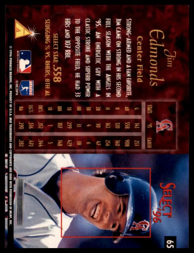 1996 Select Jim Edmonds 65 New York Yankees NM - Baseball Card Single