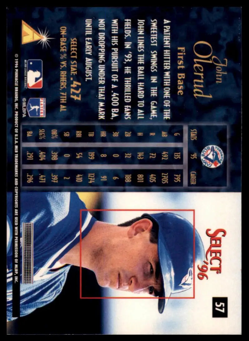 1996 Select John Olerud 57 Baltimore Orioles NM - Baseball Card Single