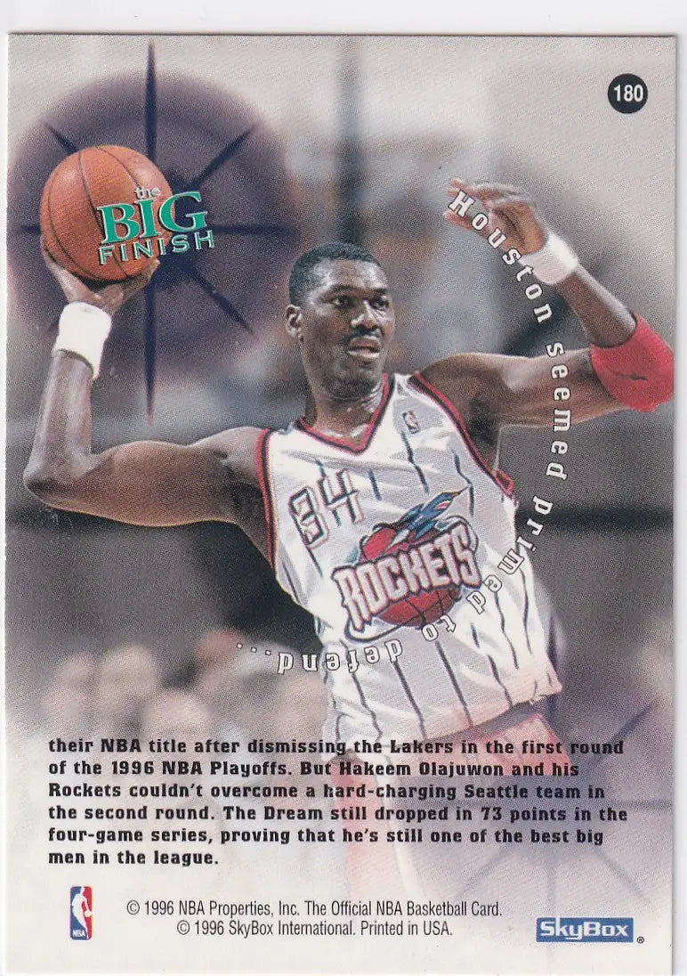 1996 SKYBOX #180 HAKEEM OLAJUWON THE BIG FINISH- HOUSTON ROCKETS - Basketball Card Single
