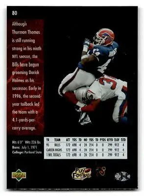Back of 1996 SP #80 Darick Holmes trading card showcasing player stats and details