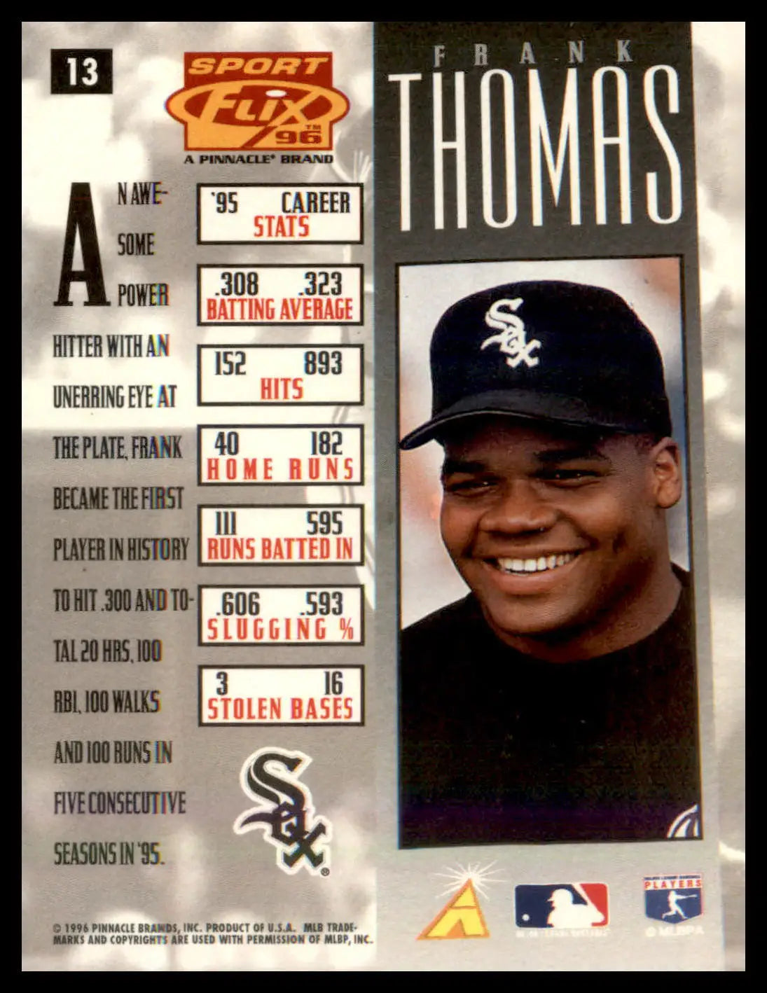 1996 Sportflix #13 Frank Thomas - Baseball Card Single