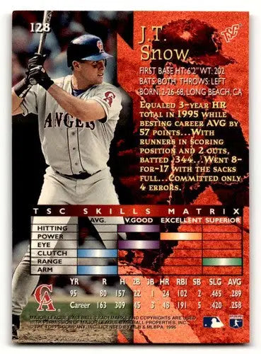 1996 Stadium Club #128 J.T. Snow California Angels Baseball Cards EX ID:64395 - Baseball Card Single