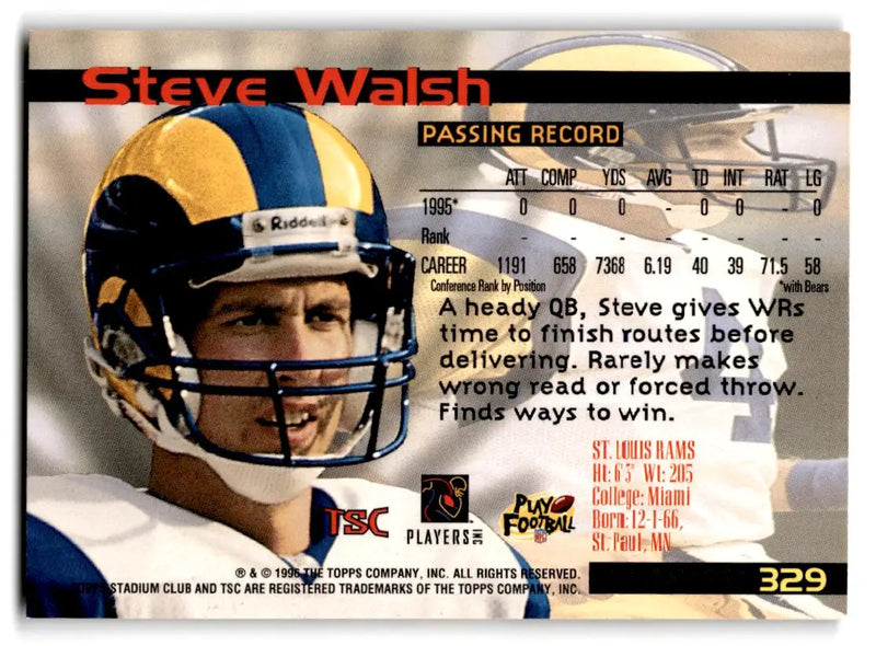 1996 Stadium Club #329 Steve Walsh - Football Card Single