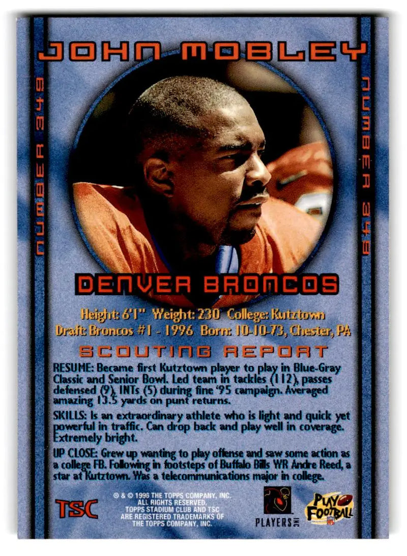 1996 Stadium Club #349 John Mobley - Football Card Single
