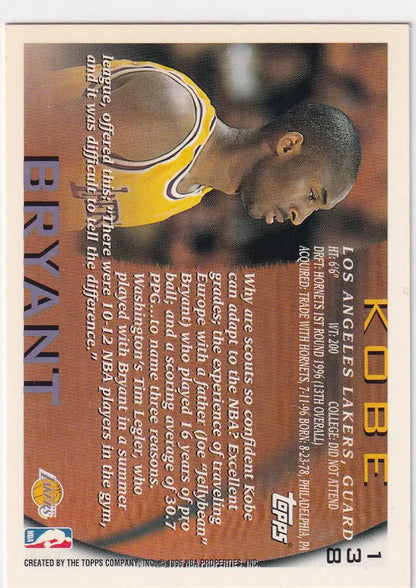 1996 TOPPS #138 KOBE BRYANT- LOS ANGELES LAKERS