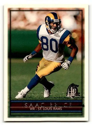 Original gloss Isaac Bruce Rams football trading card from 1996 Topps #140
