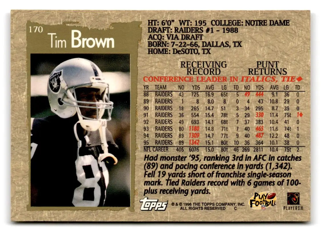 1996 Topps #170 Tim Brown - Football Card Single