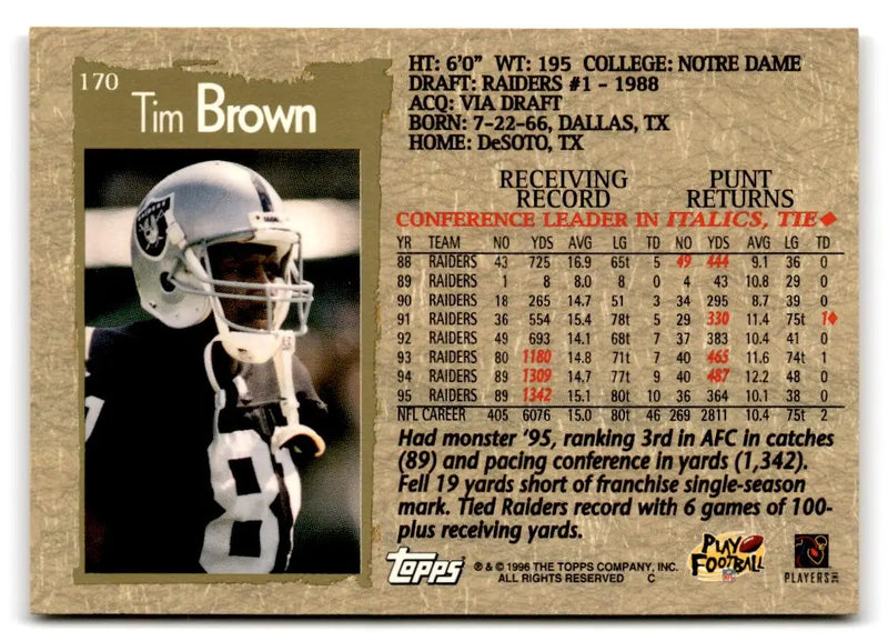 1996 Topps #170 Tim Brown - Football Card Single