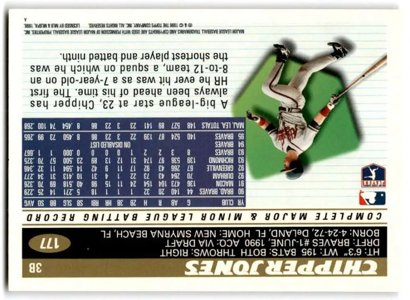 1996 Topps #177 Chipper Jones NM-MT Atlanta Braves Baseball Card - Baseball Card Single