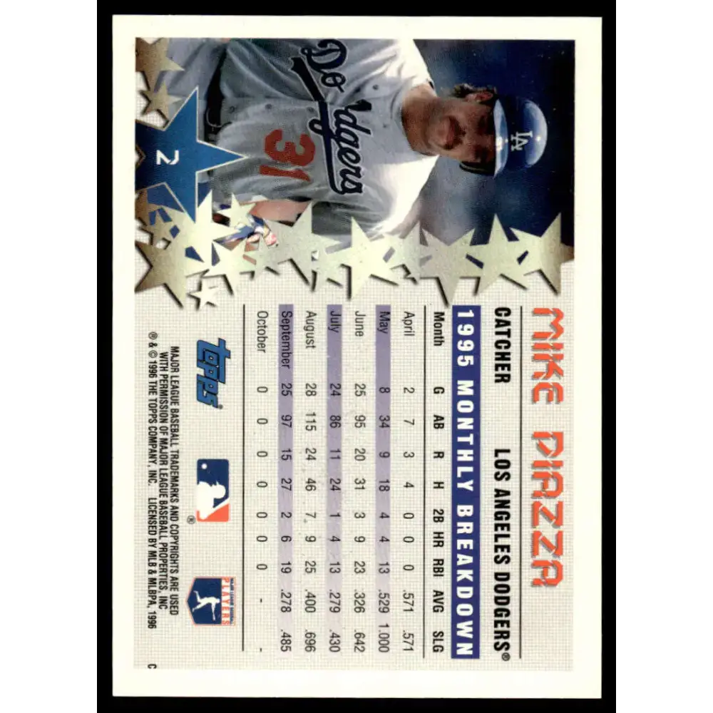 1996 Topps #2 Mike Piazza EX/NM Los Angeles Dodgers Baseball Card - Baseball Card Single
