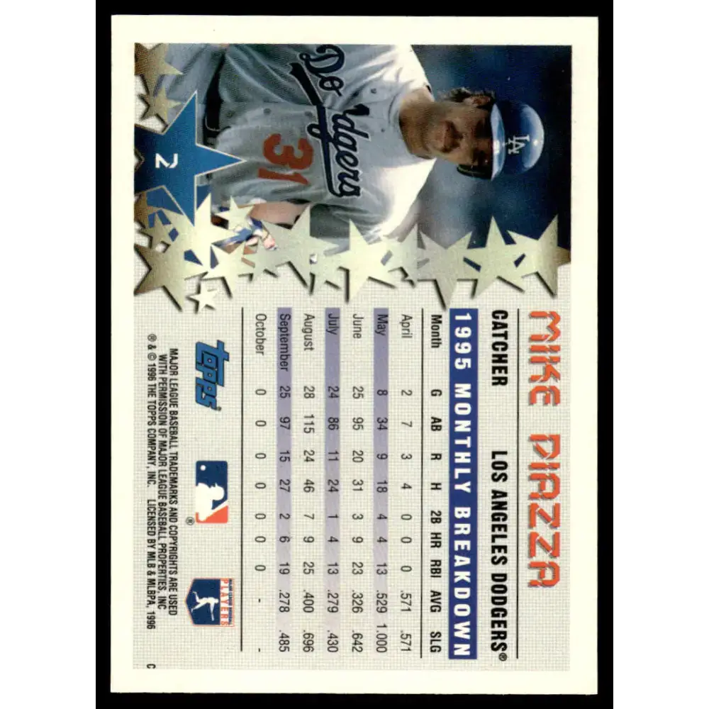 1996 Topps #2 Mike Piazza EX/NM Los Angeles Dodgers Baseball Card - Baseball Card Single