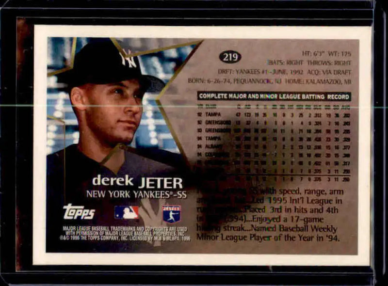 1996 Topps #219 Derek Jeter NM-MT New York Yankees Baseball Card - Baseball Card Single