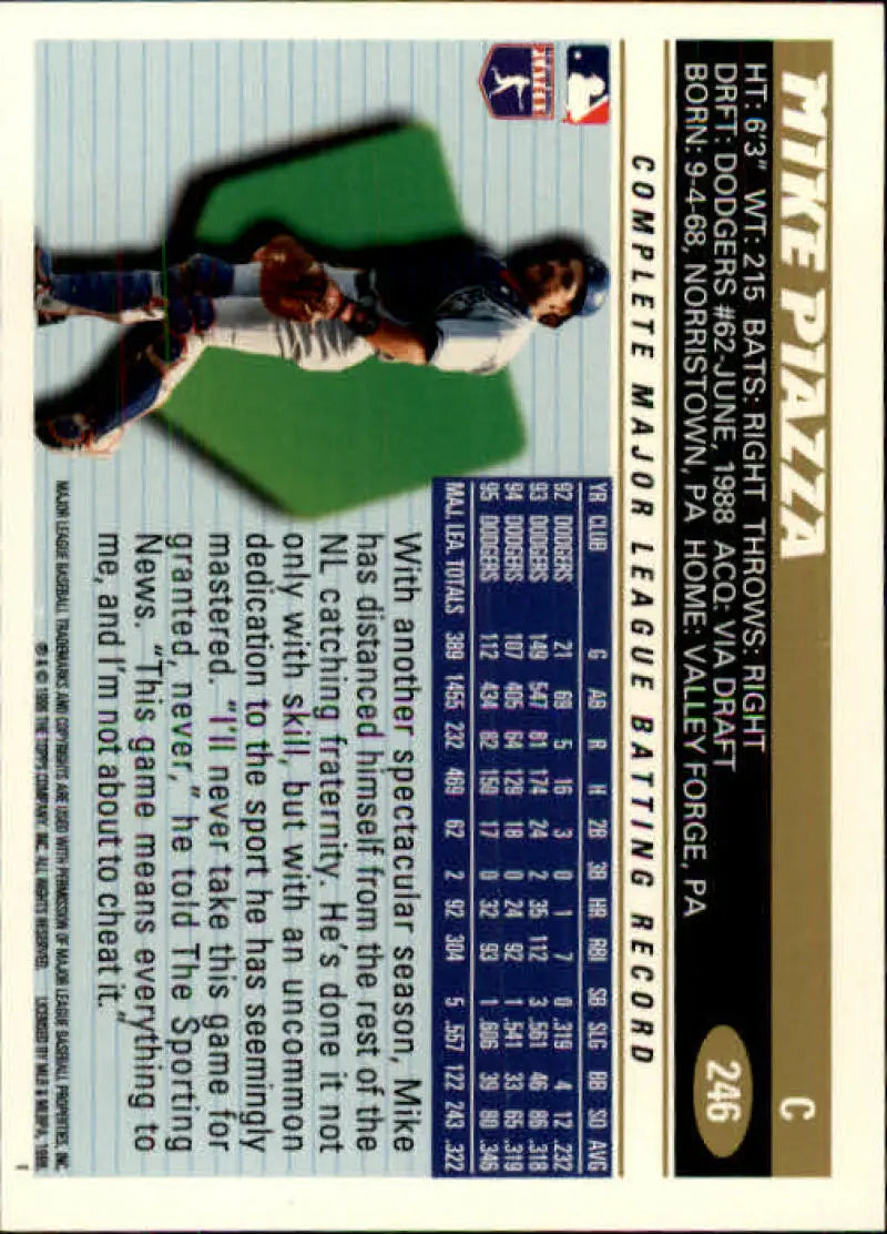 1996 Topps #246 Mike Piazza NM-MT Los Angeles Dodgers Baseball Card - Baseball Card Single