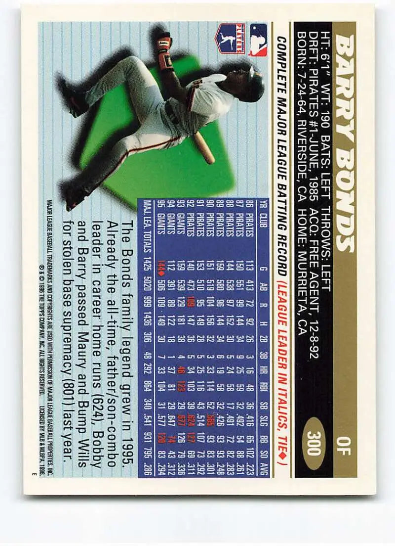 1996 Topps #300 Barry Bonds NM-MT San Francisco Giants Baseball Card - Baseball Card Single