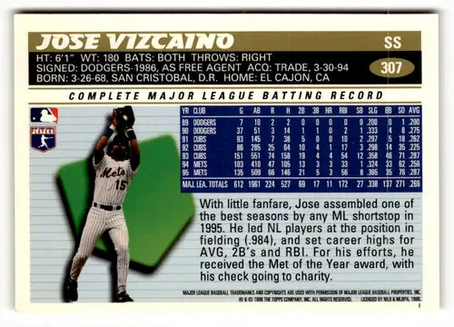 1996 Topps #307 Jose Vizcaino NM - Baseball Card Single