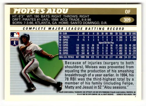 1996 Topps #309 Moises Alou NM - Baseball Card Single