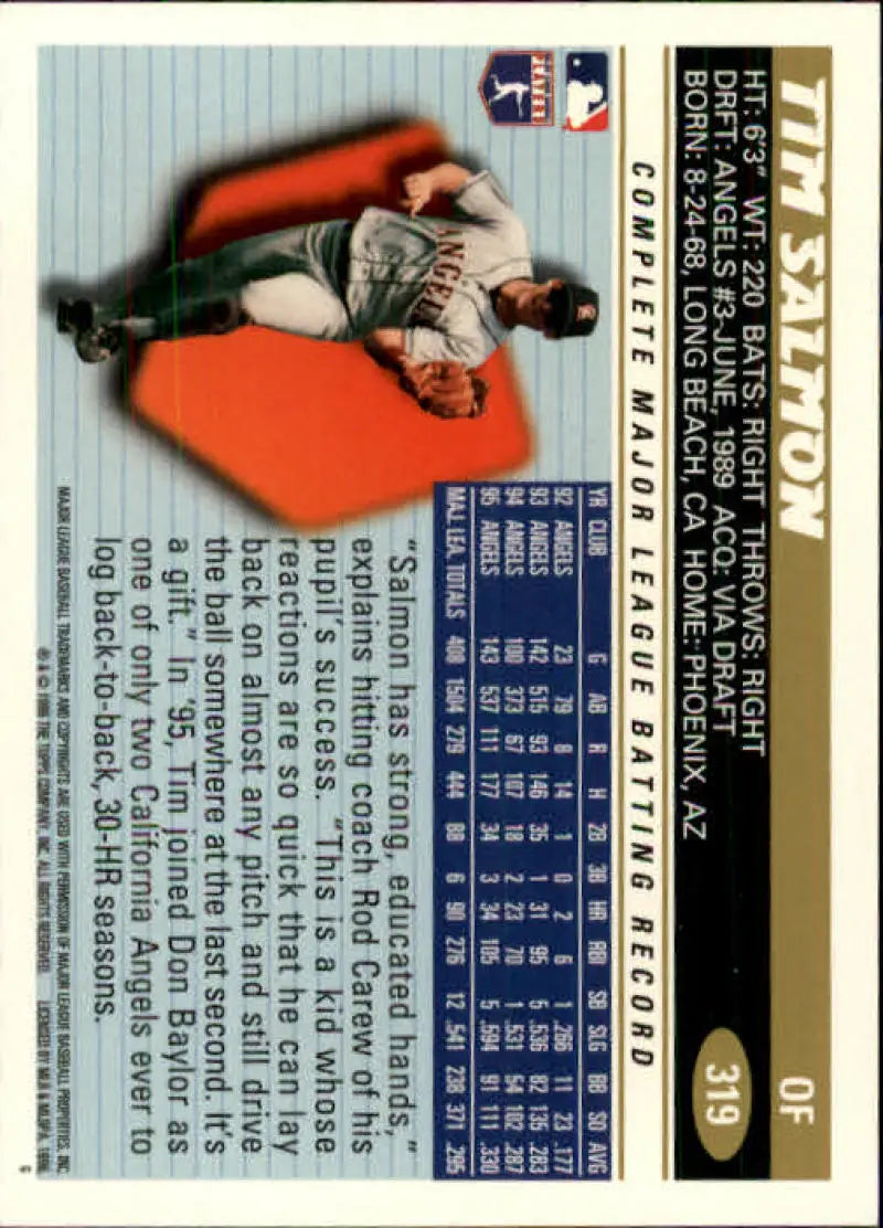 1996 Topps #319 Tim Salmon NM-MT California Angels Baseball Card - Baseball Card Single
