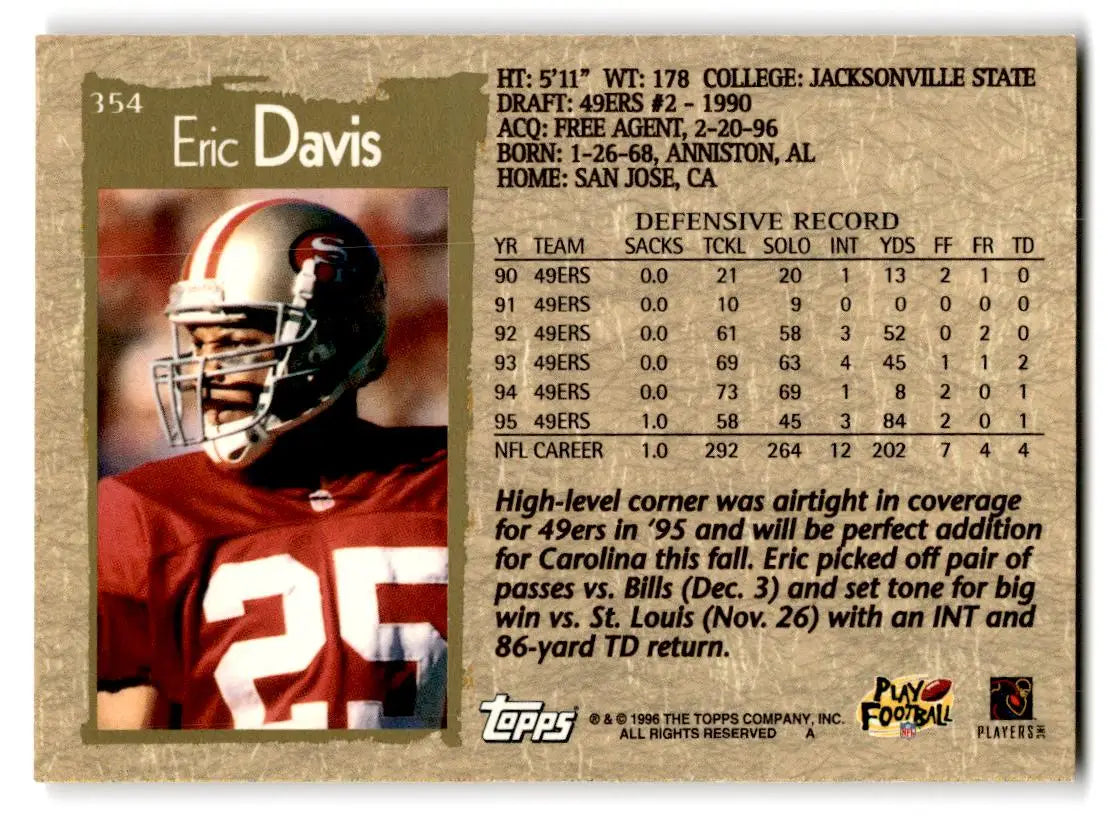 1996 Topps #354 Eric Davis - Football Card Single