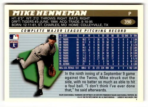 1996 Topps #390 Mike Henneman NM - Baseball Card Single