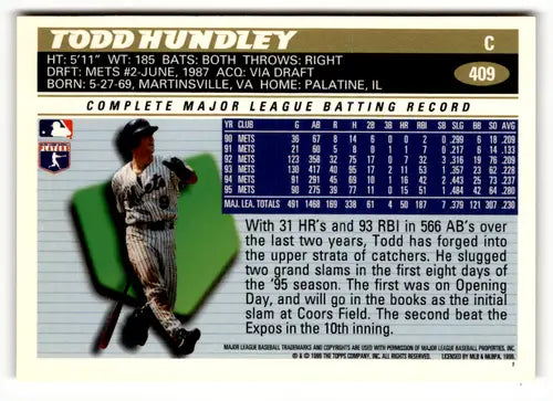 1996 Topps #409 Todd Hundley NM - Baseball Card Single