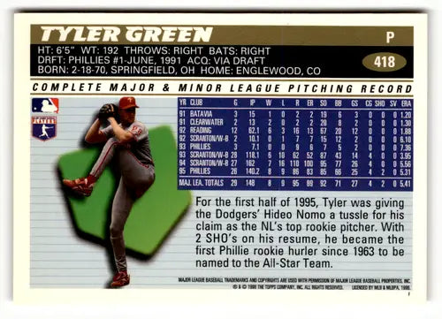 1996 Topps #418 Tyler Green NM - Baseball Card Single