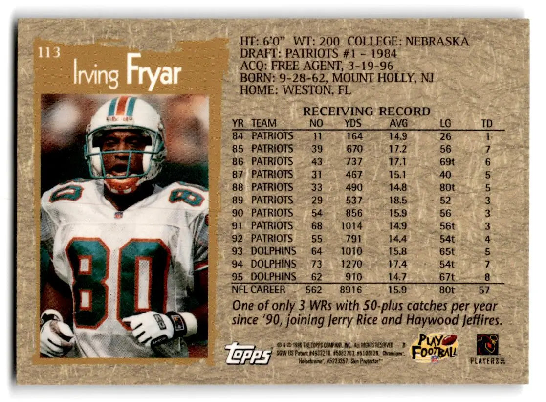 1996 Topps Chrome #113 Irving Fryar - Football Card Single
