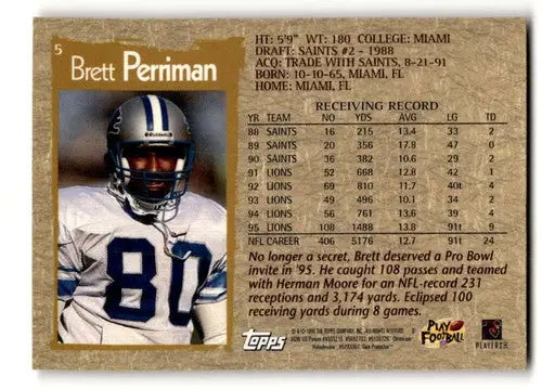 Vintage Brett Perriman Detroit Lions football card with original gloss from 1996 Topps Chrome
