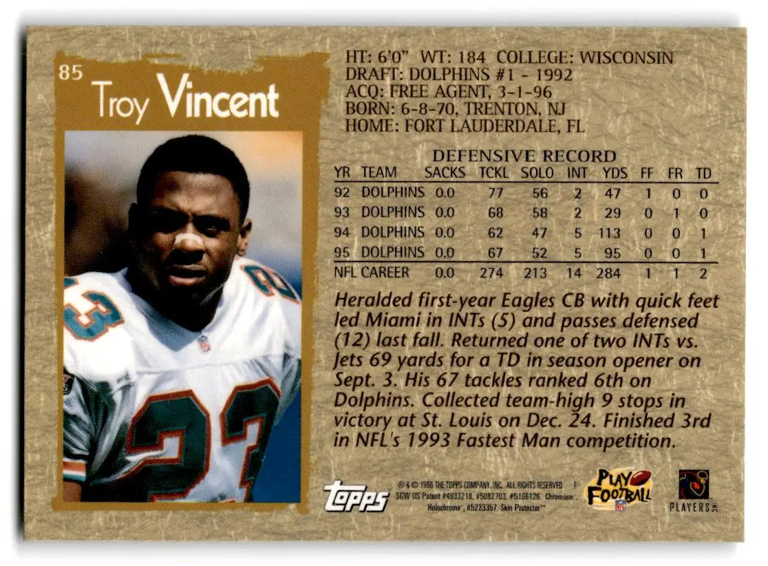 1996 Topps Chrome #85 Troy Vincent - Football Card Single
