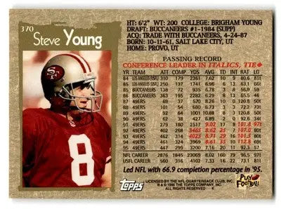 1996 Topps Football Steve Young #370 San Francisco 49ers - Football Card Single