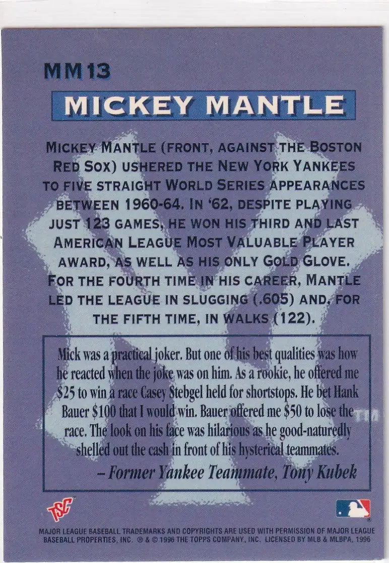 1996 TOPPS #MM13 MICKEY MANTLE- NEW YORK YANKEES