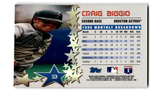 Original gloss 1996 Topps Power Boosters Craig Biggio Astros baseball card image