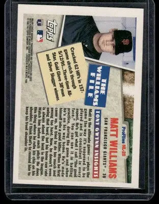 1996 Topps Profiles Matt Williams #40 Baseball - Baseball Card Single