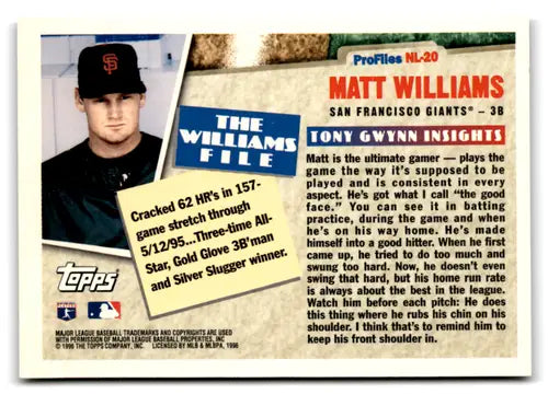 NL20 Matt Williams baseball card from Topps Profiles 1996 Giants ID 73513